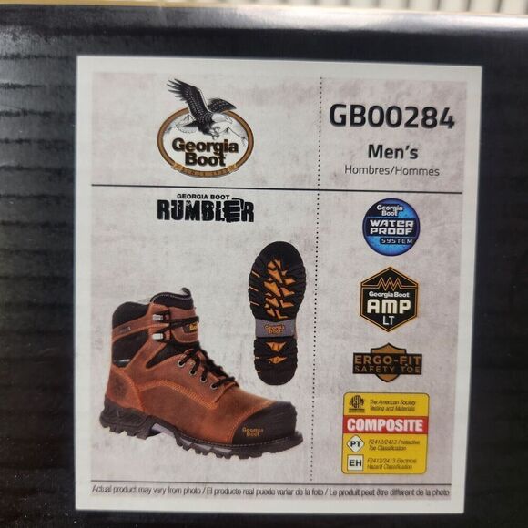 Georgia Boot GB00284 6" Rumbler Mens 9 Wide Brown Waterproof Comp Toe Work Boots - Picture 13 of 13